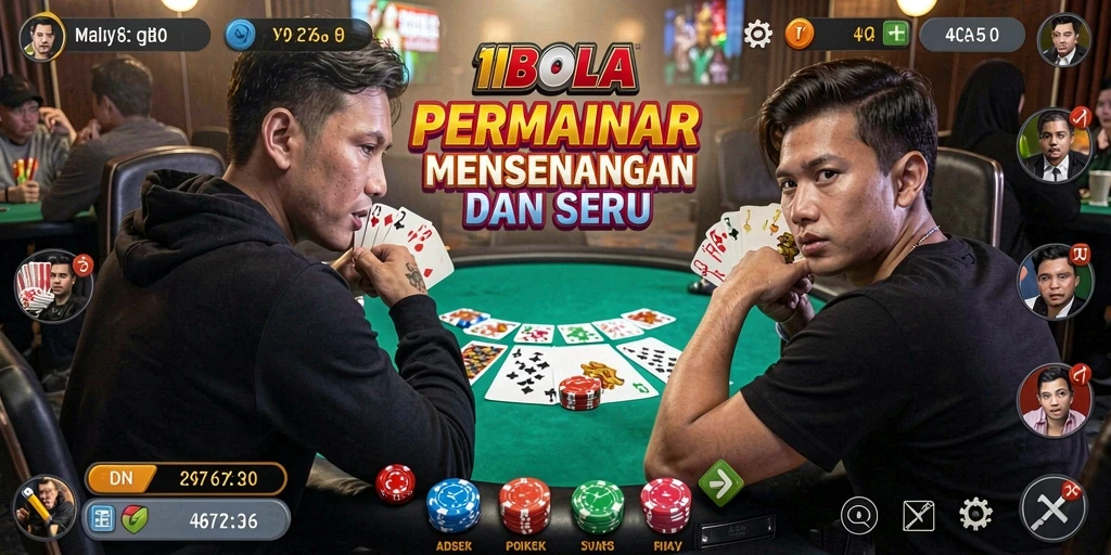 Screenshot gameplay 11BOLA menampilkan suasana seru dalam permainan Poker.