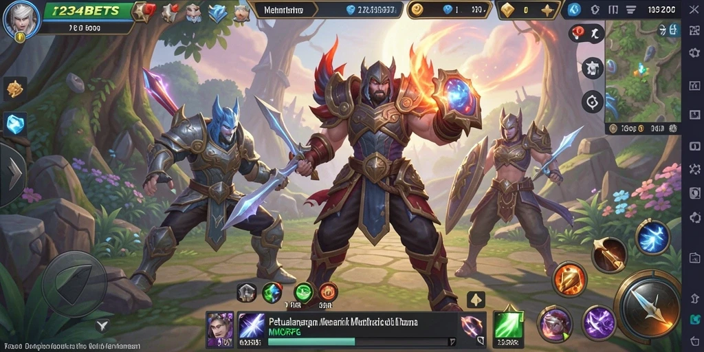 Screenshot gameplay MMORPG 1234BETS menampilkan pertarungan epik dan eksplorasi dunia yang luas.