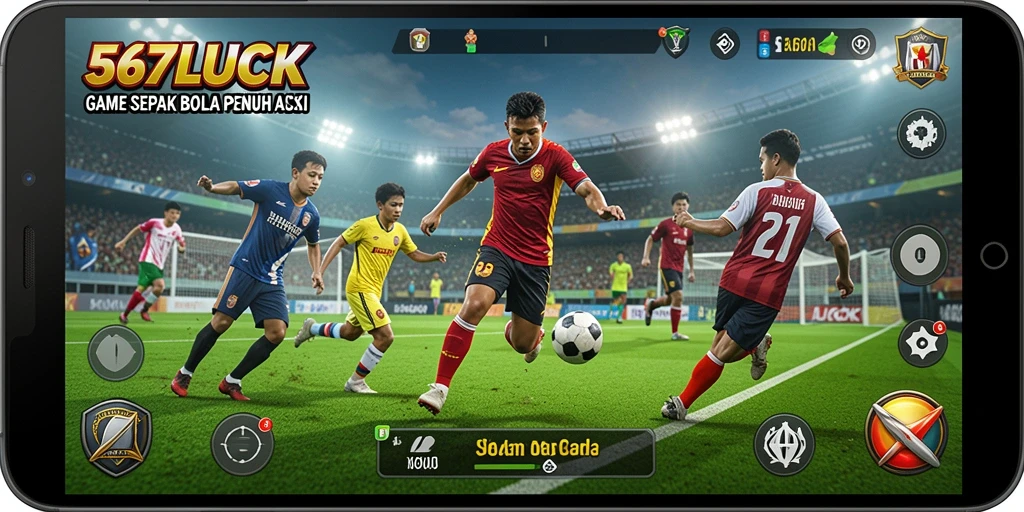 Screenshot gameplay 567LUCK menunjukkan aksi sepak bola yang seru.