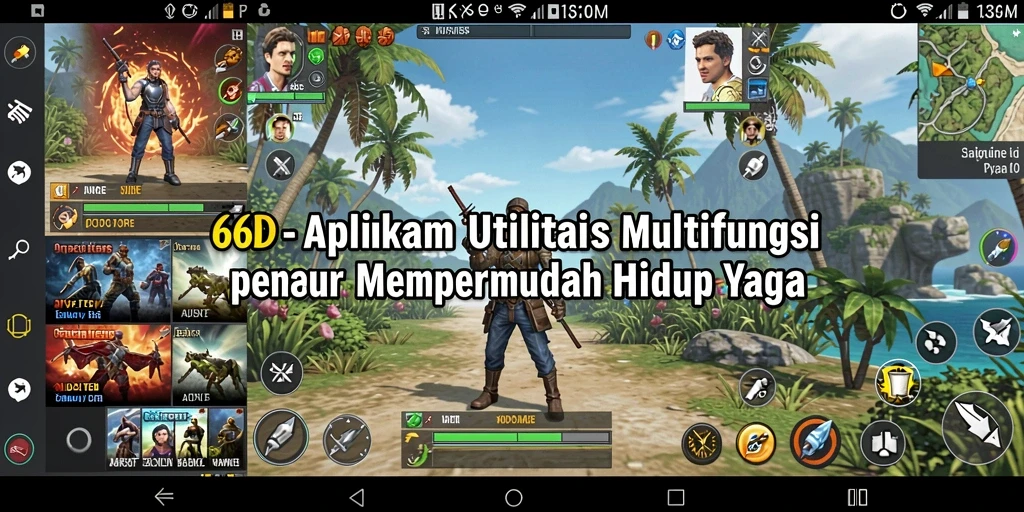 Tampilan utama 66D dengan berbagai fitur utilitas yang bermanfaat.