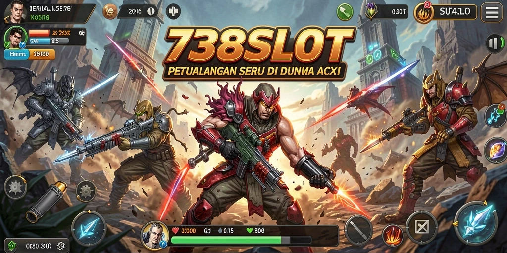 Screenshot menampilkan aksi mendebarkan dalam 738SLOT.