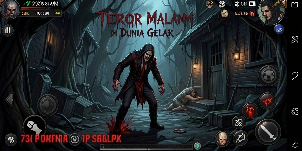 Screenshot gameplay 73K menampilkan suasana mencekam dan penuh ketegangan.