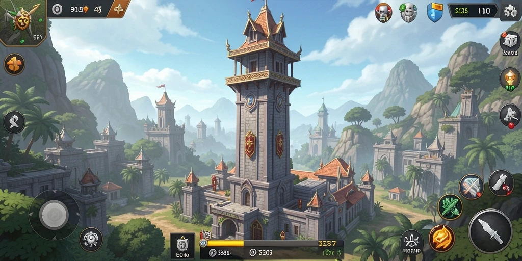 Screenshot utama menampilkan aksi menara bertahan dari serangan musuh.