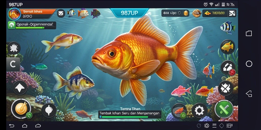 Tampilan gameplay seru dari 987UP saat menangkap ikan.