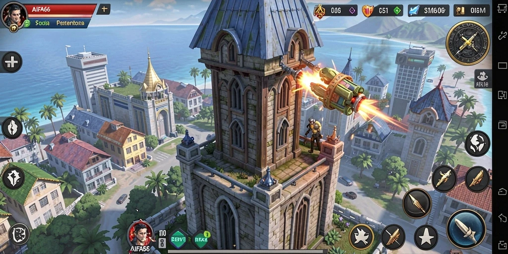 Screenshot AIFA66 menunjukkan aksi mendebarkan dalam pertahanan menara.