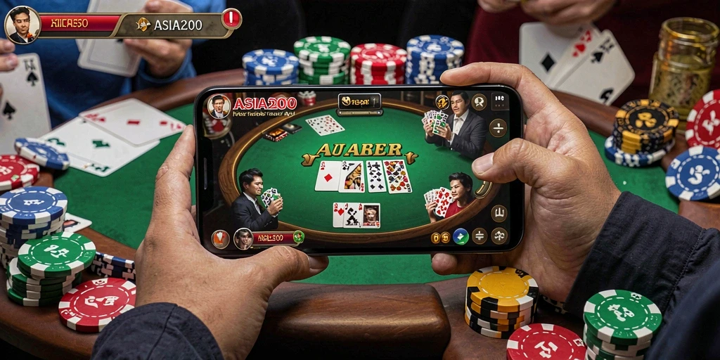 Screenshot gameplay ASIA200 yang menampilkan aksi seru permainan Poker.