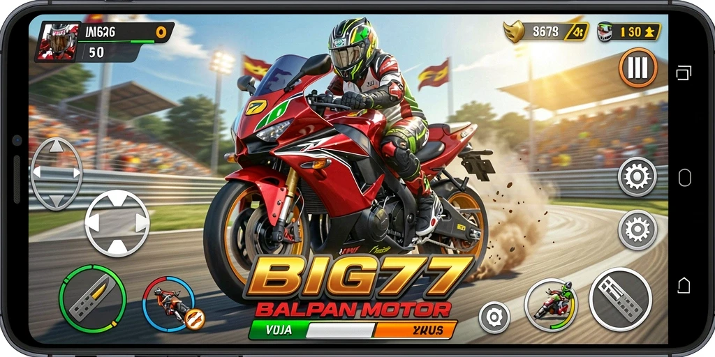 Gameplay seru dari BIG77 dengan balapan motor menegangkan.