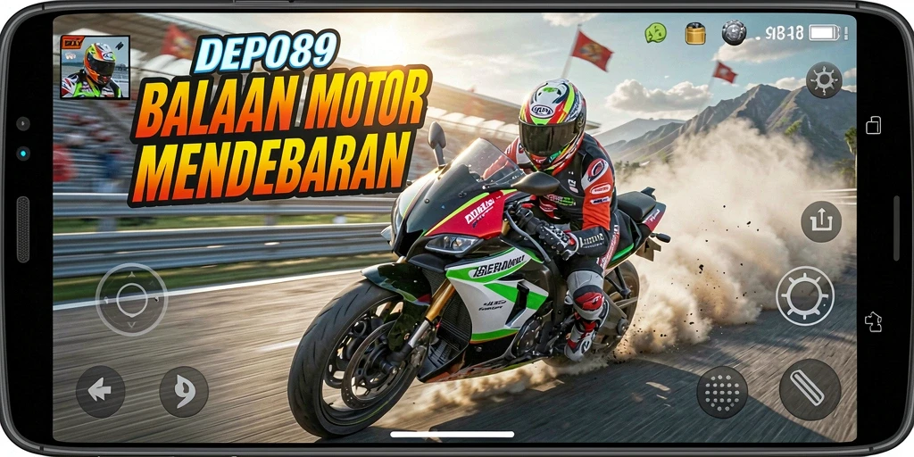 Screenshot DEPO89 menampilkan momen balapan motor yang seru dan mendebarkan.