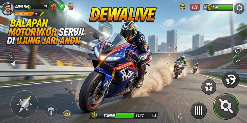 Gameplay balapan motor yang mendebarkan di DEWALIVE.