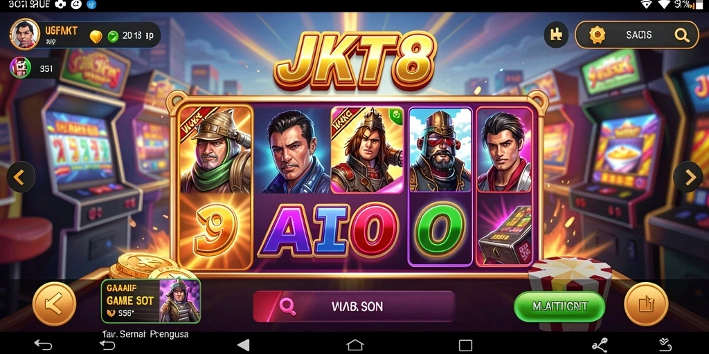 Screenshot gameplay JKT8 yang menampilkan mesin slot yang menarik.
