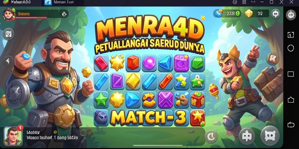 Tampilan menarik dari gameplay seru MENARA4D Match-3.