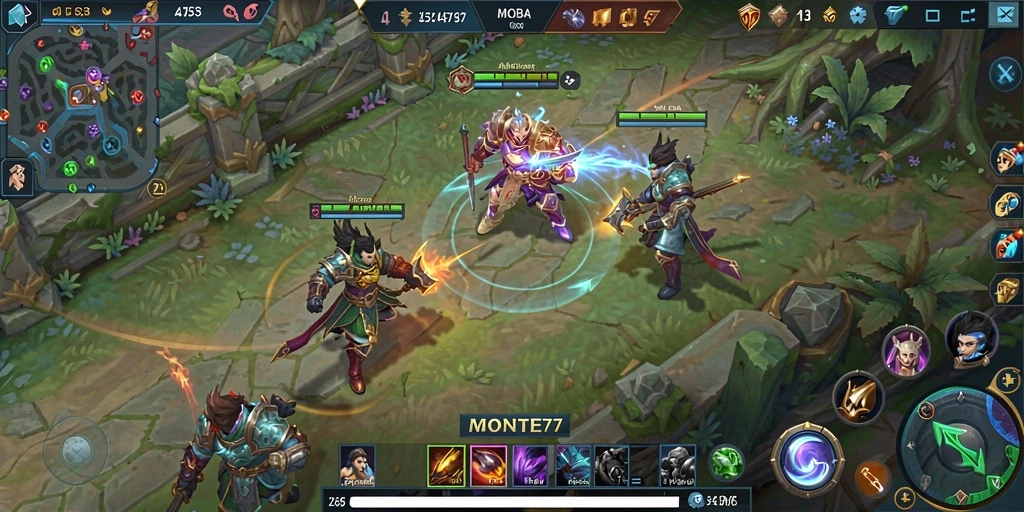 Tampilkan gameplay seru dari MONTE77 dengan aksi pertarungan MOBA yang mendebarkan.