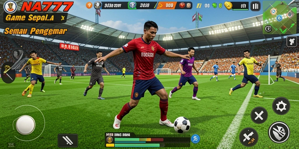 Tampilan gameplay nyata dari NA777 yang menampilkan aksi sepak bola yang mendebarkan.
