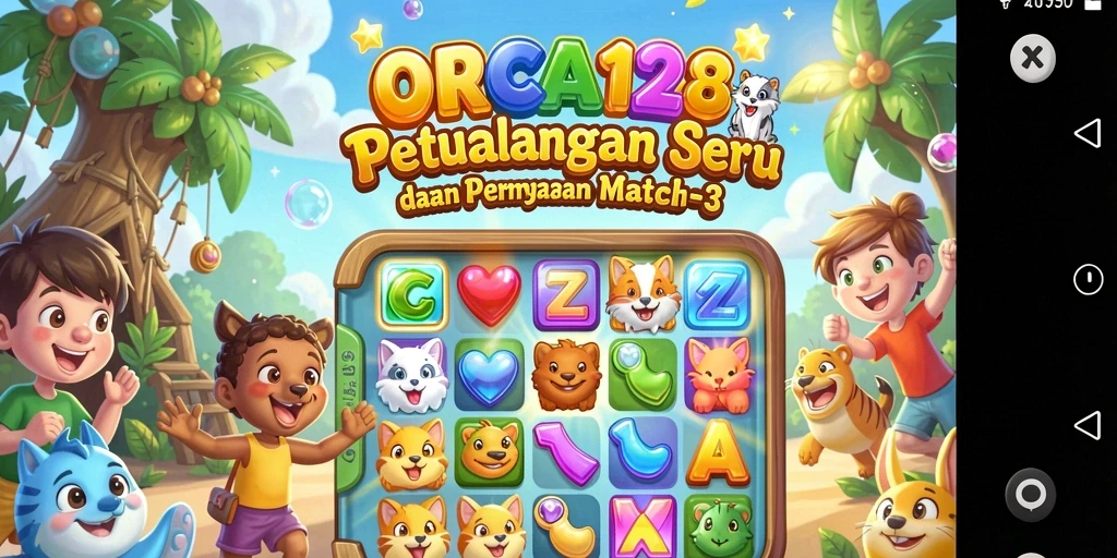 Screenshot gameplay ORCA128 yang menampilkan pertandingan Match-3 yang seru.