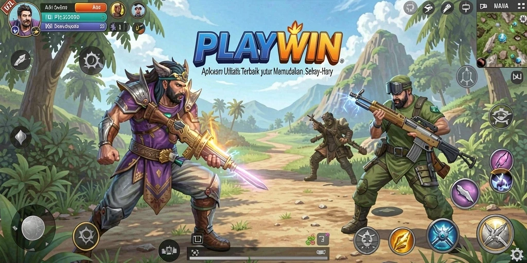 Tampilan utama PLAYWIN dengan berbagai fitur utilitas yang memudahkan aktivitas harian.