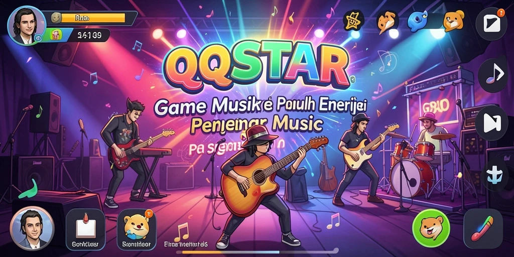 Tampilan gameplay QQSTAR menampilkan pemain yang asyik bermain musik.