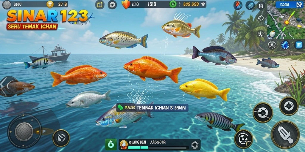 Tampilan utama gameplay SINAR123 dengan aksi tembak ikan.