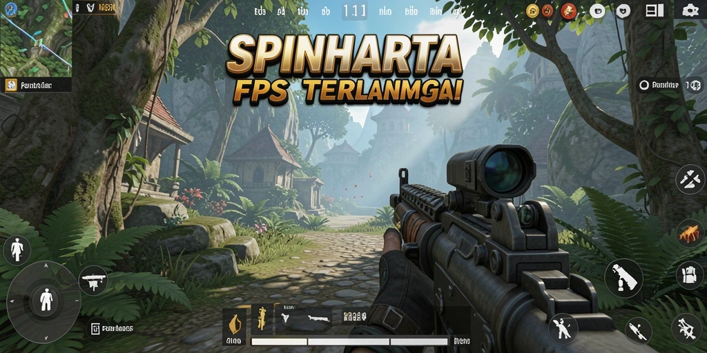 Tangkapan layar utama SPINHARTA menunjukkan suasana gameplay menegangkan di medan perang.