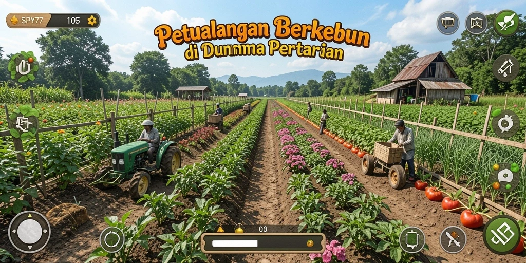 Tangkapan layar SPY77 menampilkan gameplay seru bertani dan merawat tanaman.
