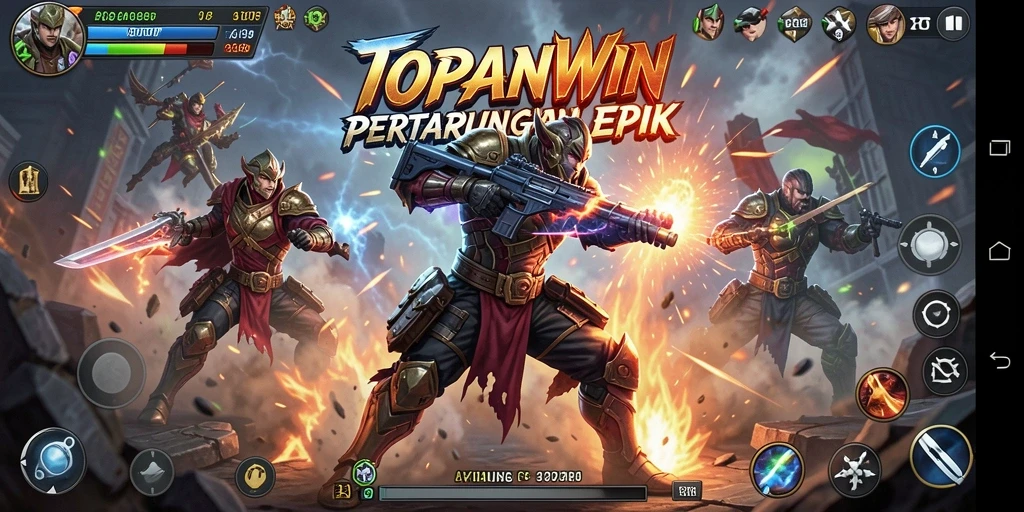 Screenshot utama menunjukkan aksi mendebarkan dalam game TOPANWIN.